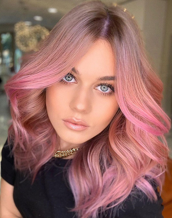 Light Brown Hair with Rose Gold Highlights